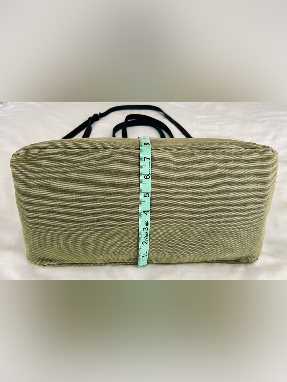 Banana Republic Army Green Canvas Tote with Black Faux Leather Straps - Picture 9 of 13